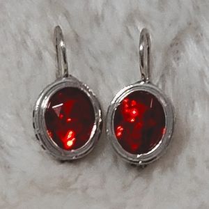 Silver Ruby Red Earrings